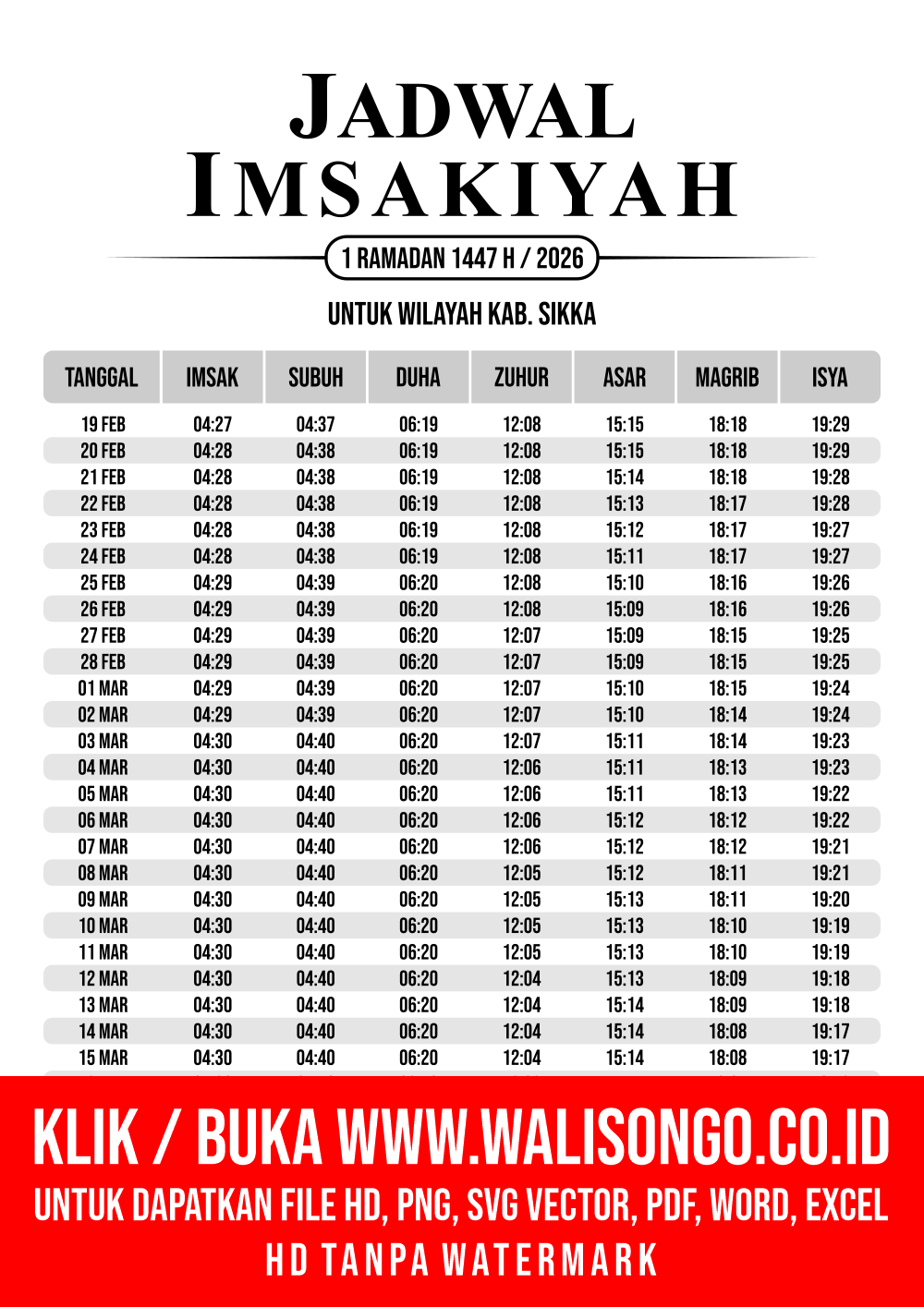 Desain Jadwal imsak Kab. Sikka 2026