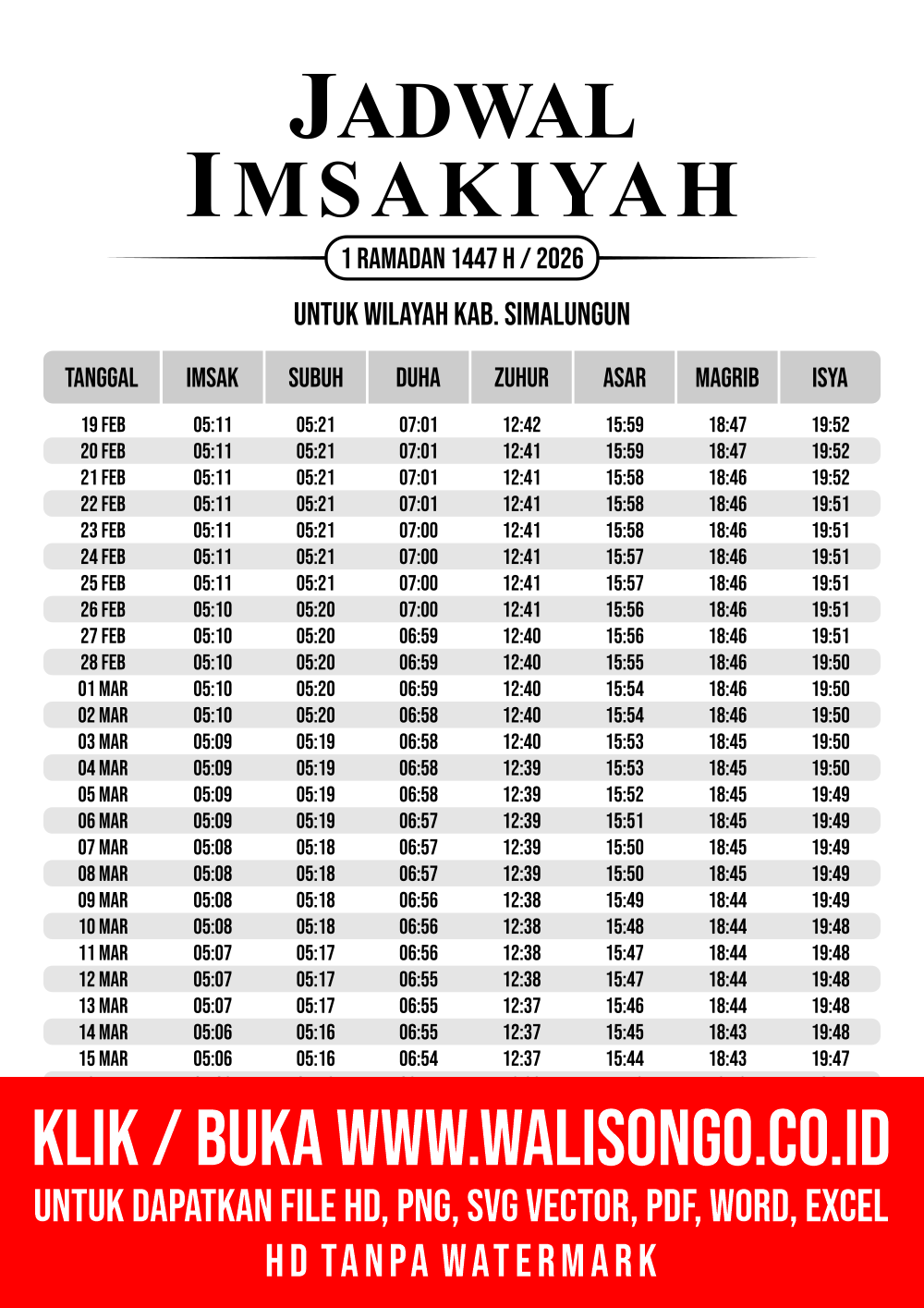 Desain Jadwal imsak Kab. Simalungun 2026