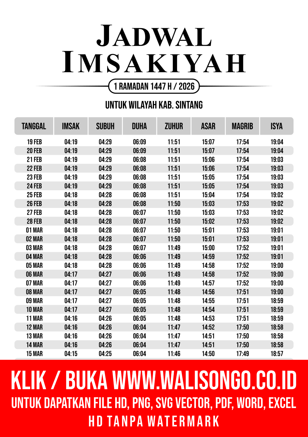 Desain Jadwal imsak Kab. Sintang 2026
