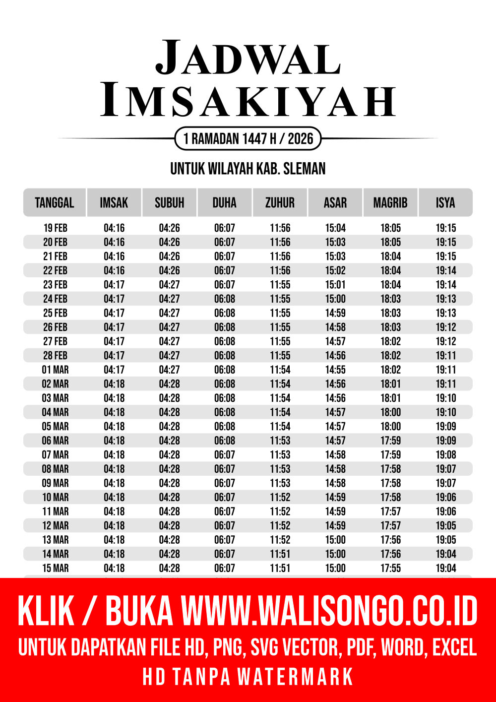 Desain Jadwal imsak Kab. Sleman 2026