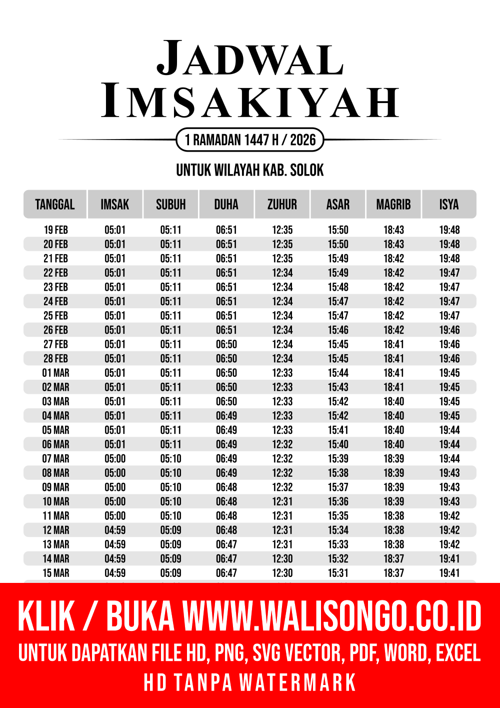 Desain Jadwal imsak Kab. Solok 2026