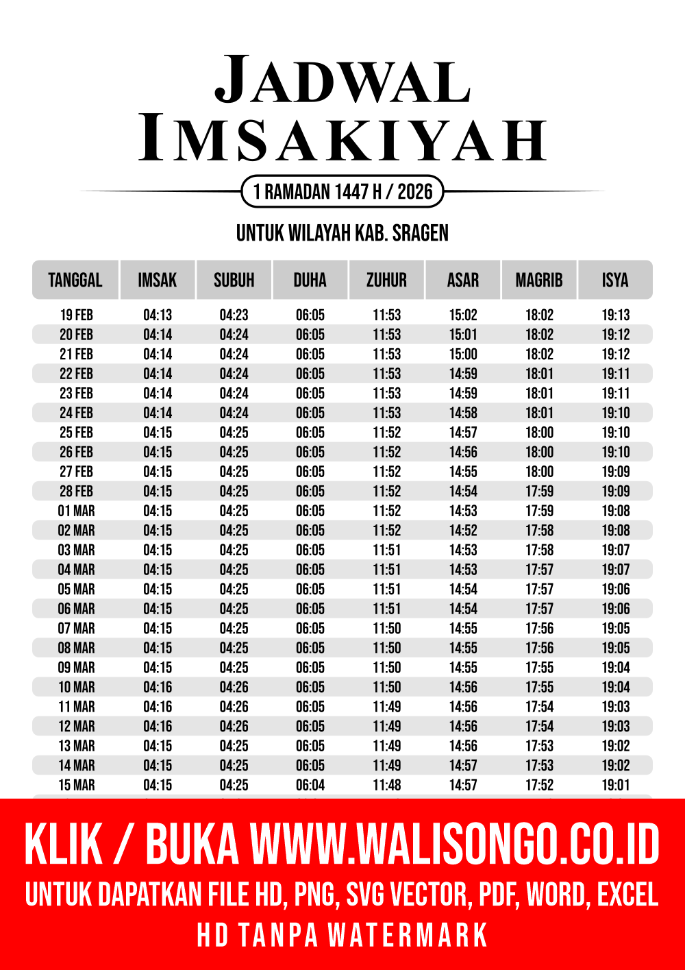 Desain Jadwal imsak Kab. Sragen 2026