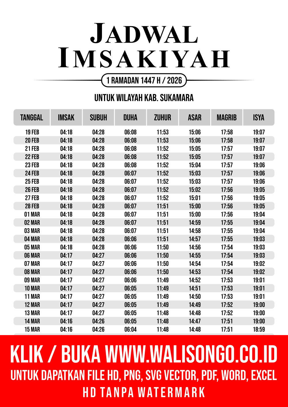 Desain Jadwal imsak Kab. Sukamara 2026