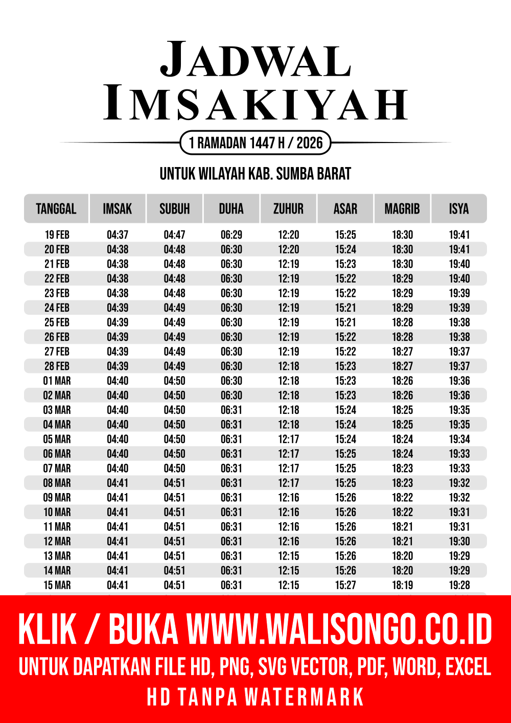 Desain Jadwal imsak Kab. Sumba Barat 2026