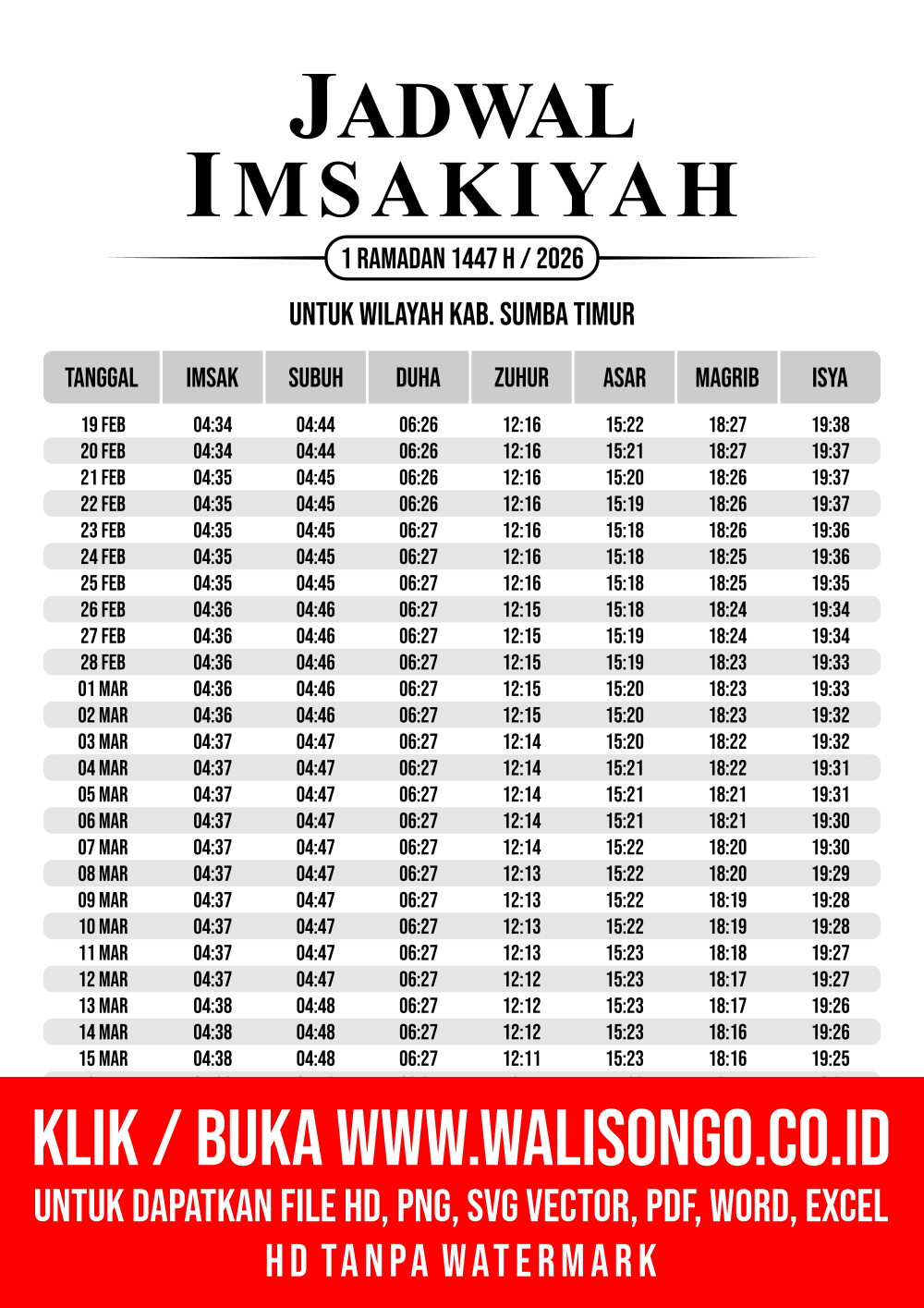 Desain Jadwal imsak Kab. Sumba Timur 2026