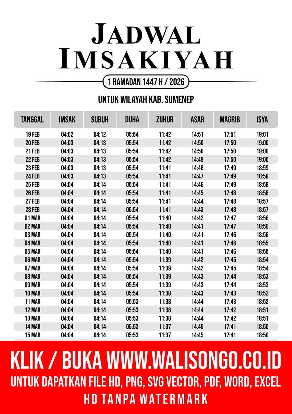 Desain Jadwal imsak Kab. Sumenep 2026
