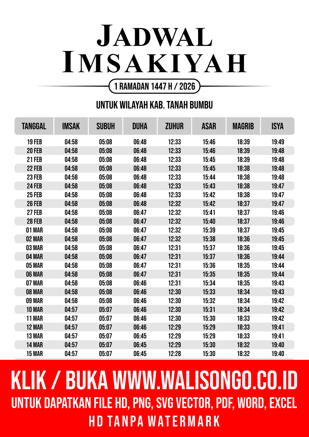Desain Jadwal imsak Kab. Tanah Bumbu 2026
