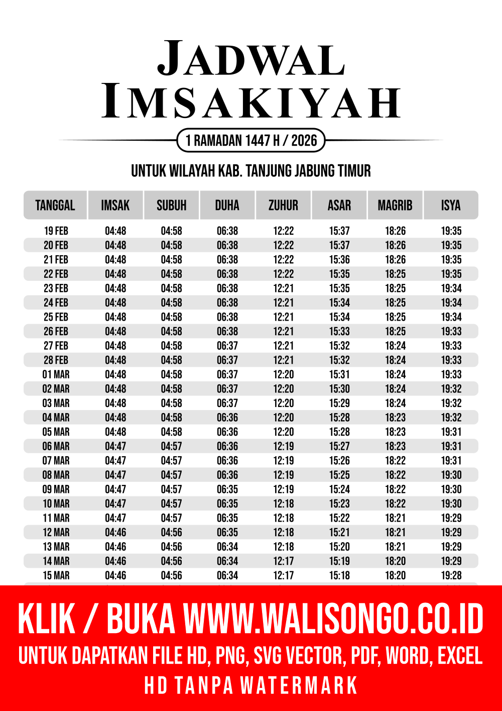 Desain Jadwal imsak Kab. Tanjung Jabung Timur 2026