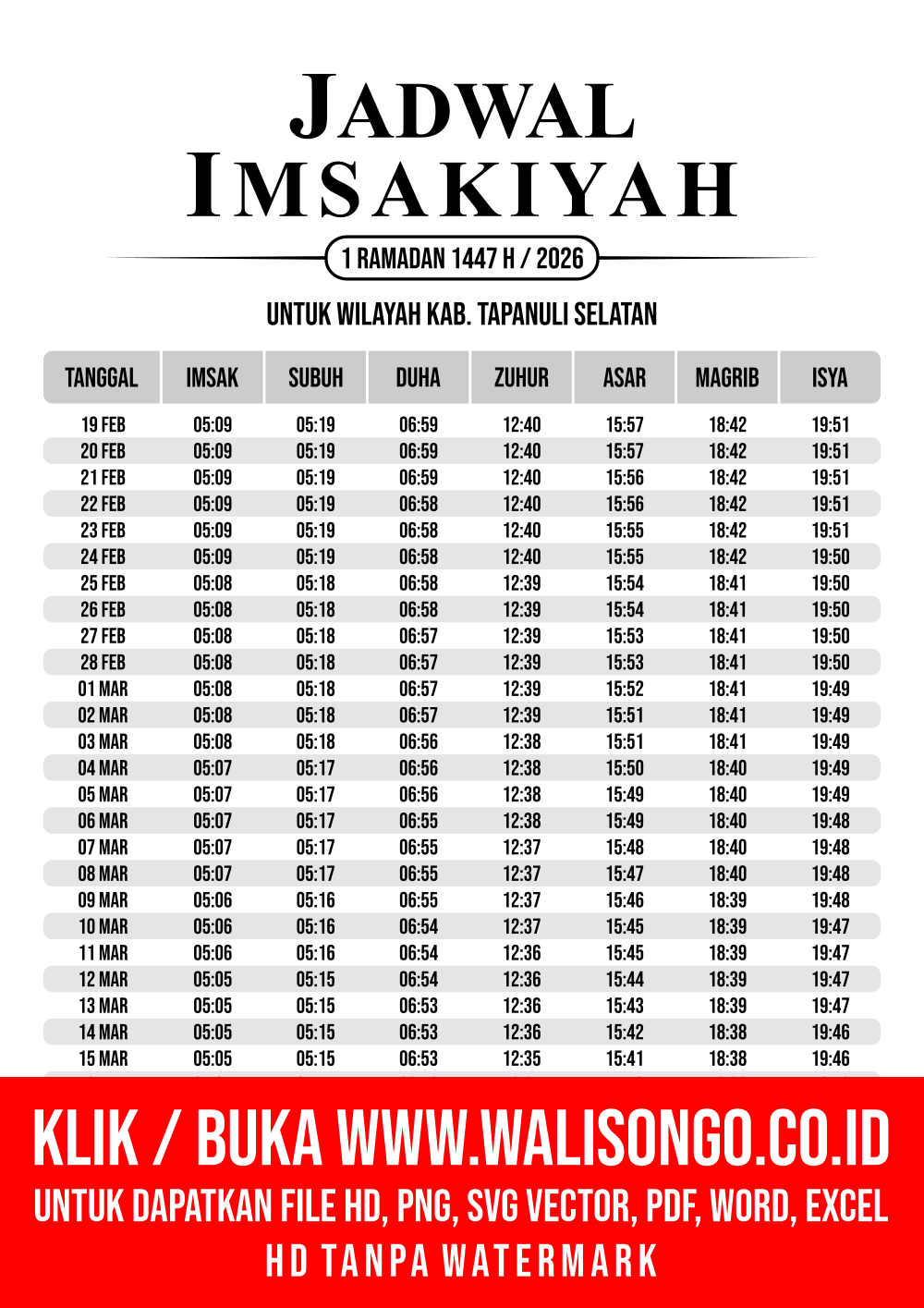 Desain Jadwal imsak Kab. Tapanuli Selatan 2026