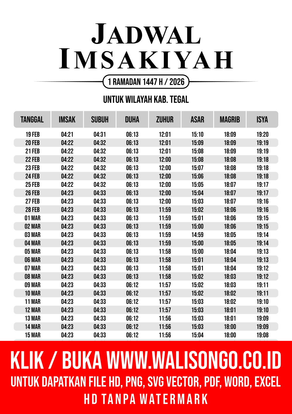 Desain Jadwal imsak Kab. Tegal 2026