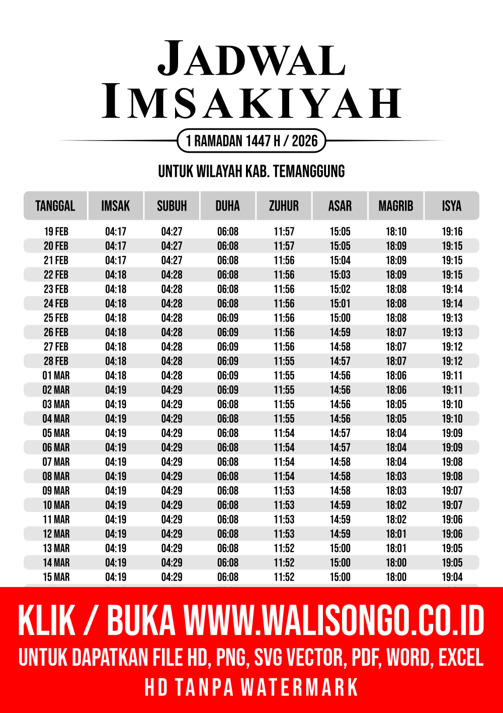 Desain Jadwal imsak Kab. Temanggung 2026