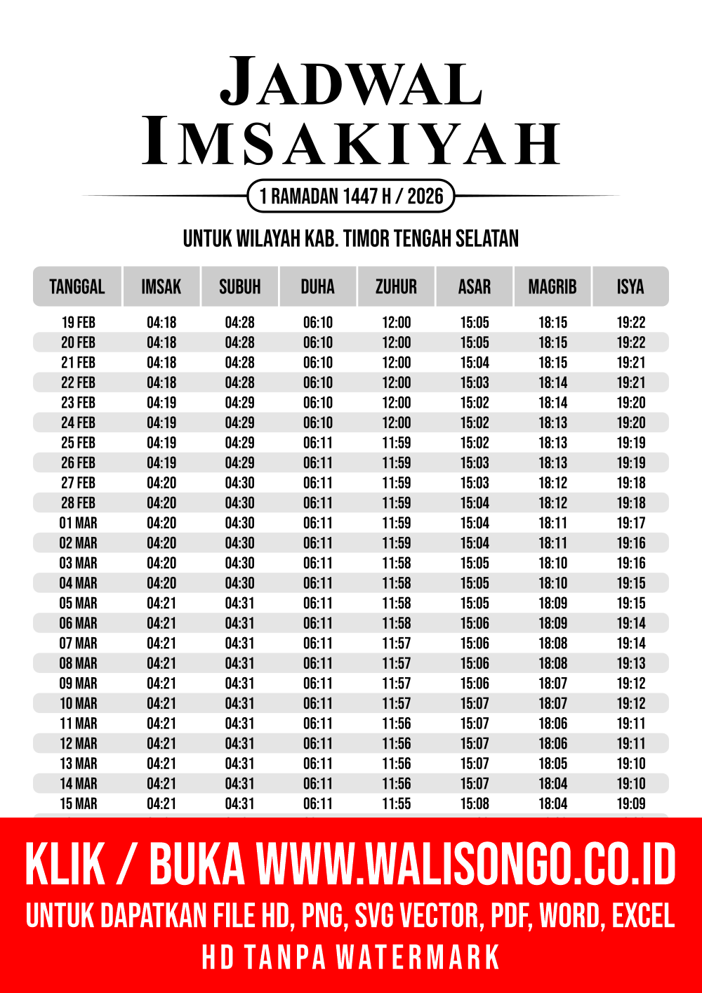 Desain Jadwal imsak Kab. Timor Tengah Selatan 2026