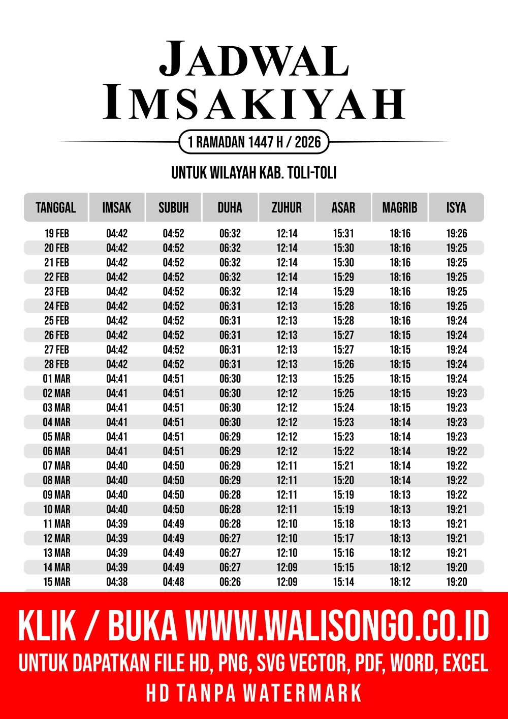 Desain Jadwal imsak Kab. Toli-toli 2026