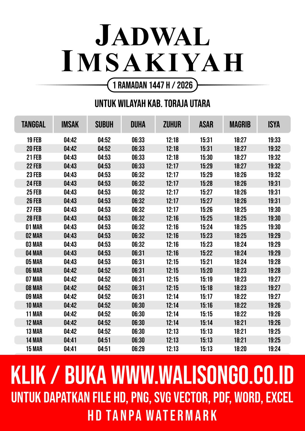 Desain Jadwal imsak Kab. Toraja Utara 2026