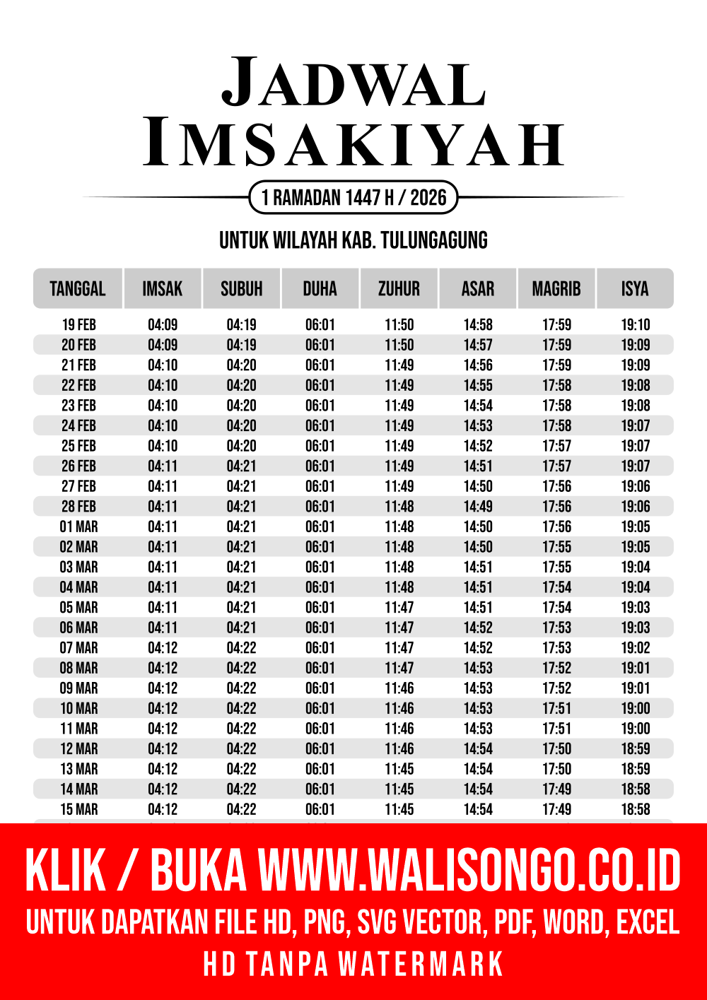 Desain Jadwal imsak Kab. Tulungagung 2026