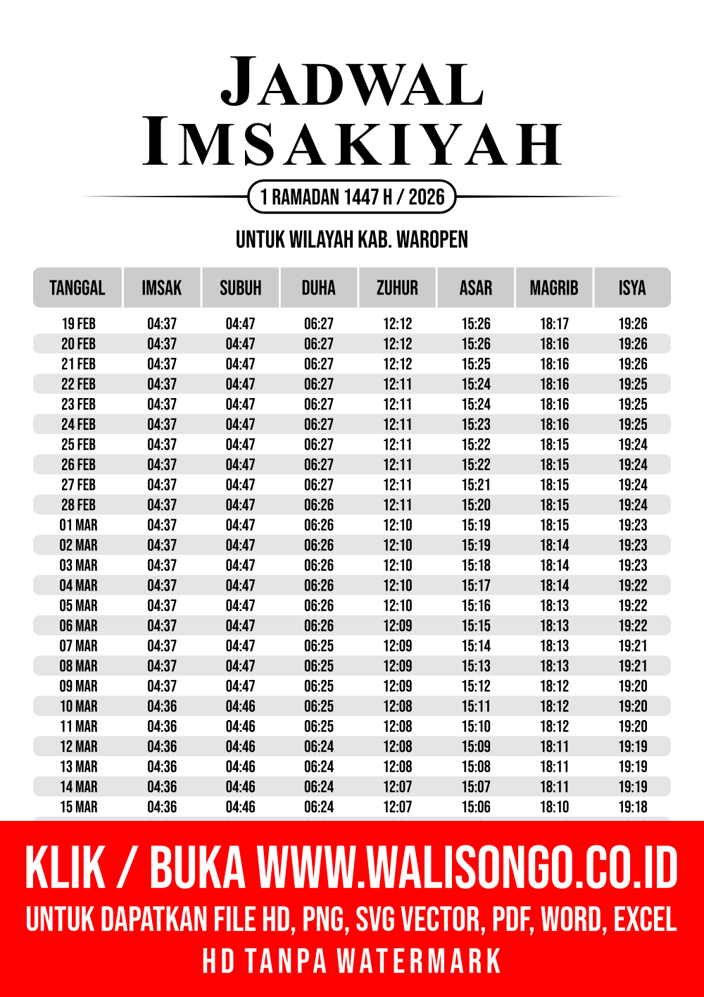 Desain Jadwal imsak Kab. Waropen 2026