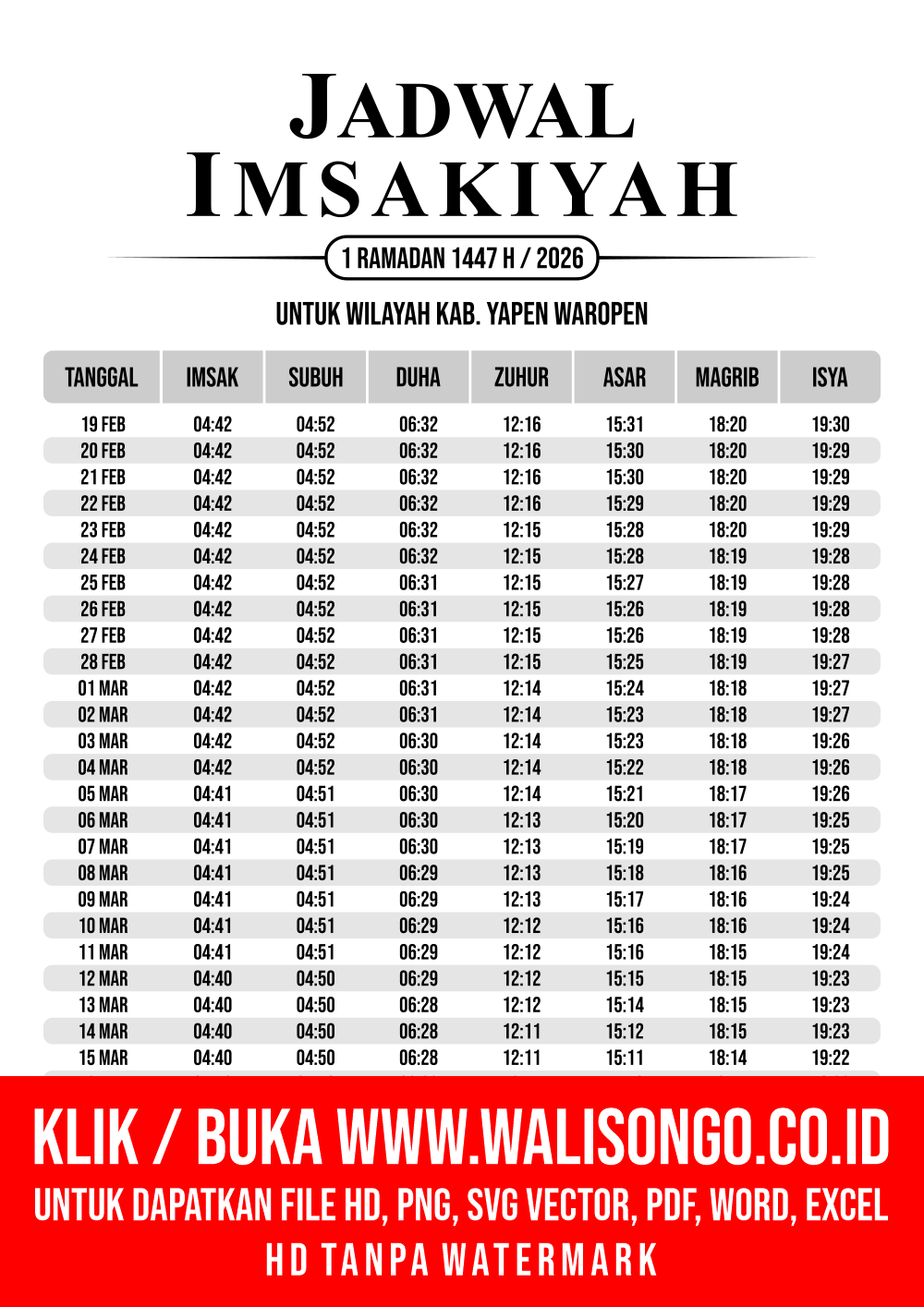 Desain Jadwal imsak Kab. Yapen Waropen 2026