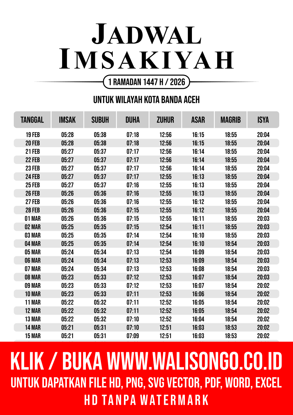 Desain Jadwal imsak Kota Banda Aceh 2026