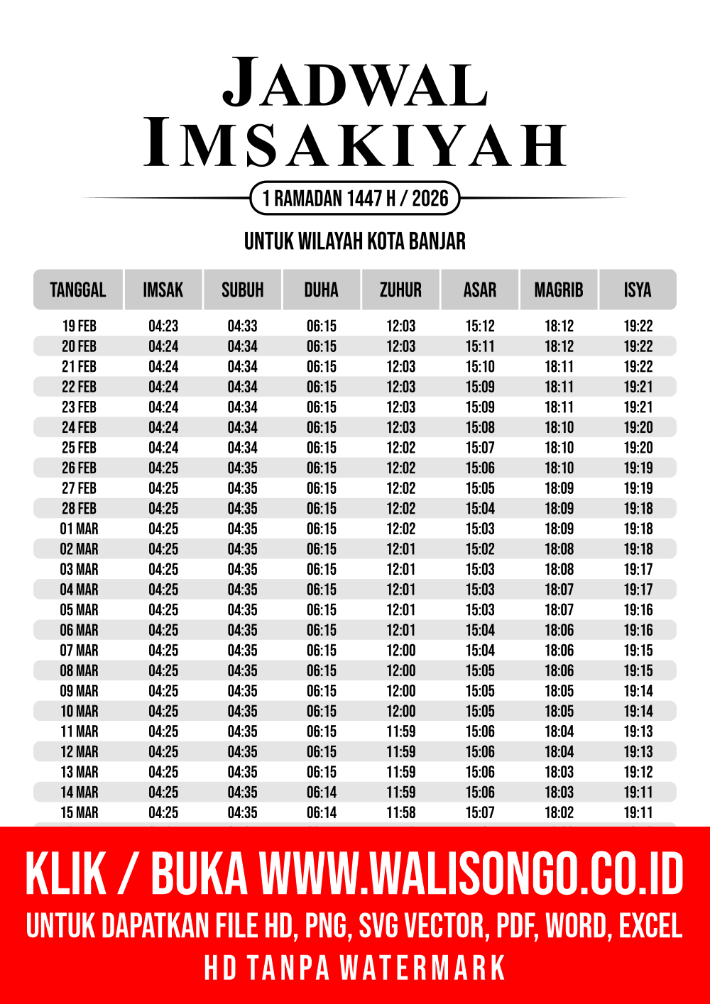 Desain Jadwal imsak Kota Banjar 2026