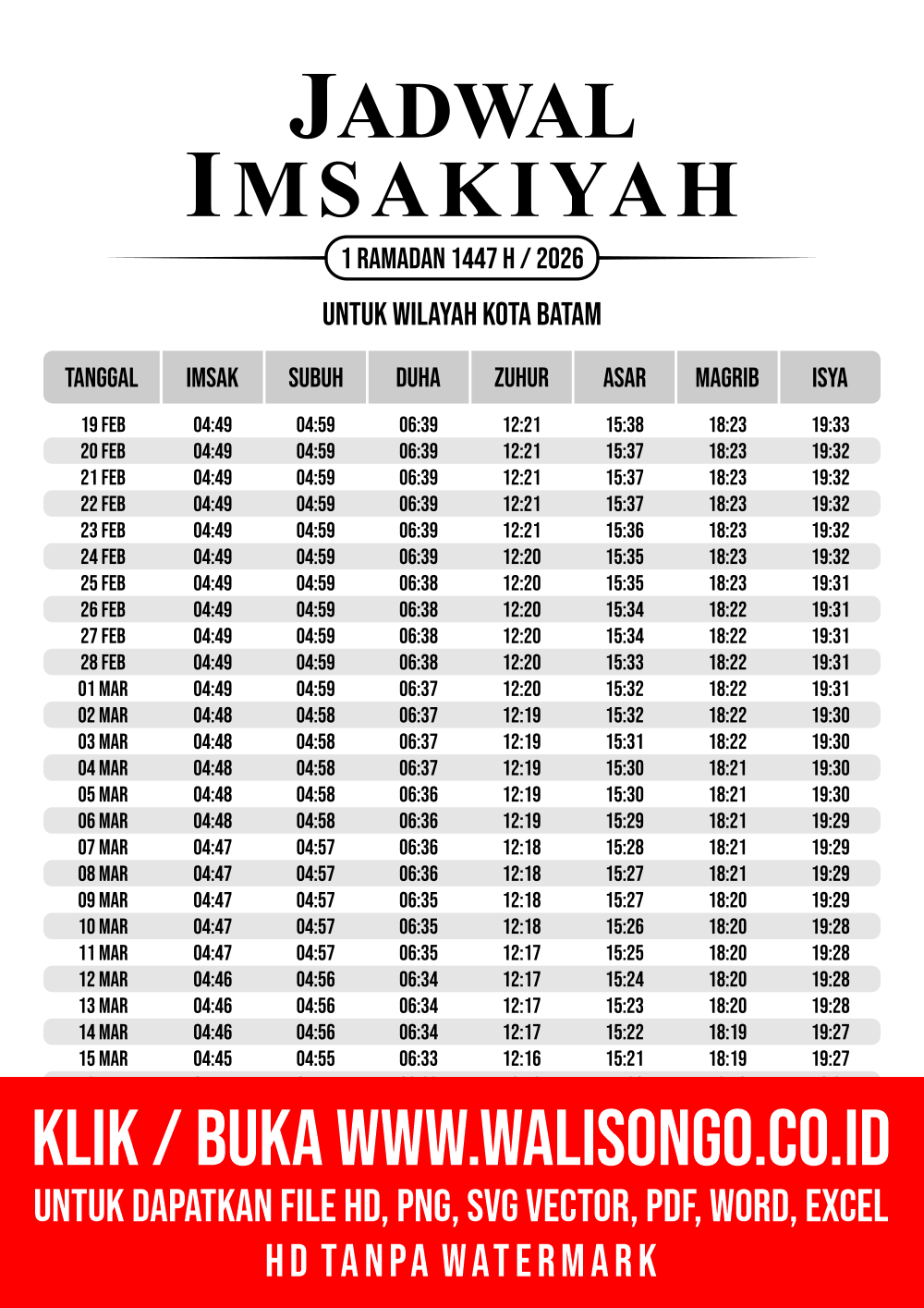Desain Jadwal imsak Kota Batam 2026