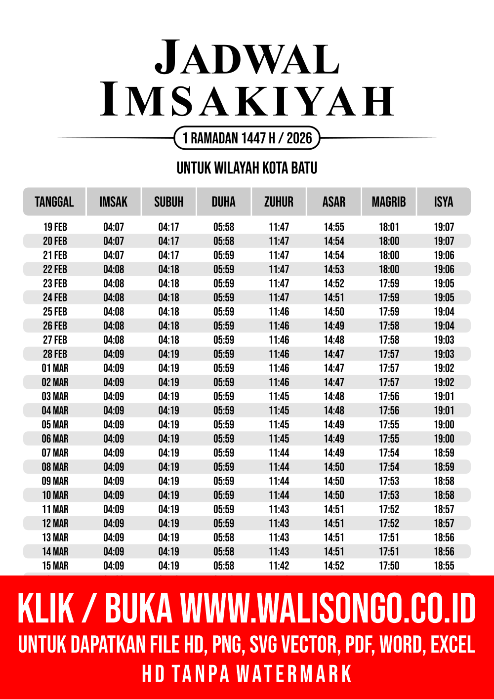 Desain Jadwal imsak Kota Batu 2026