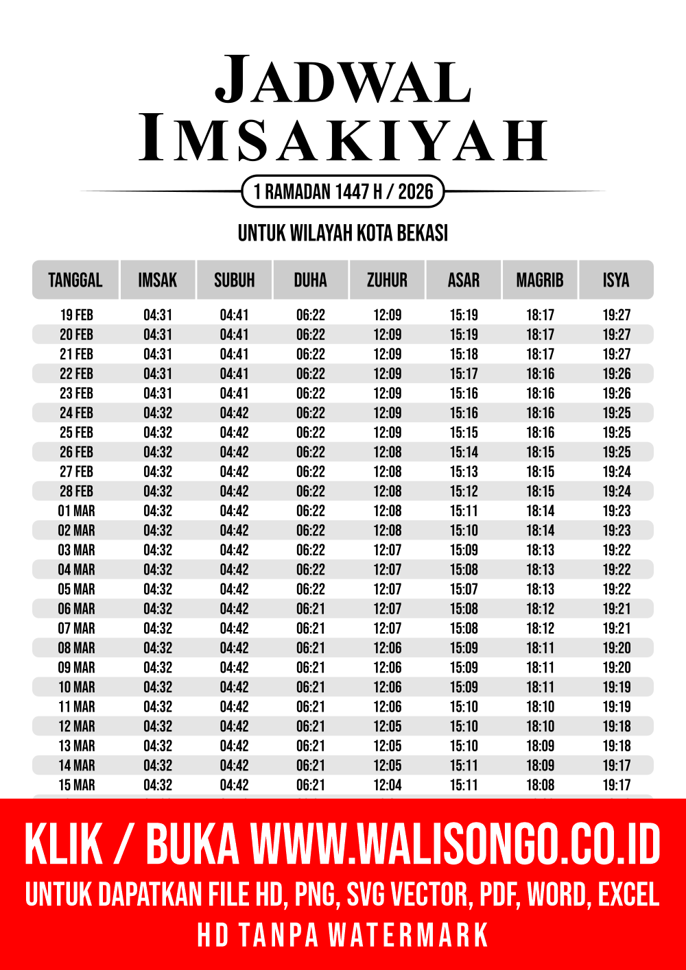 Desain Jadwal imsak Kota Bekasi 2026