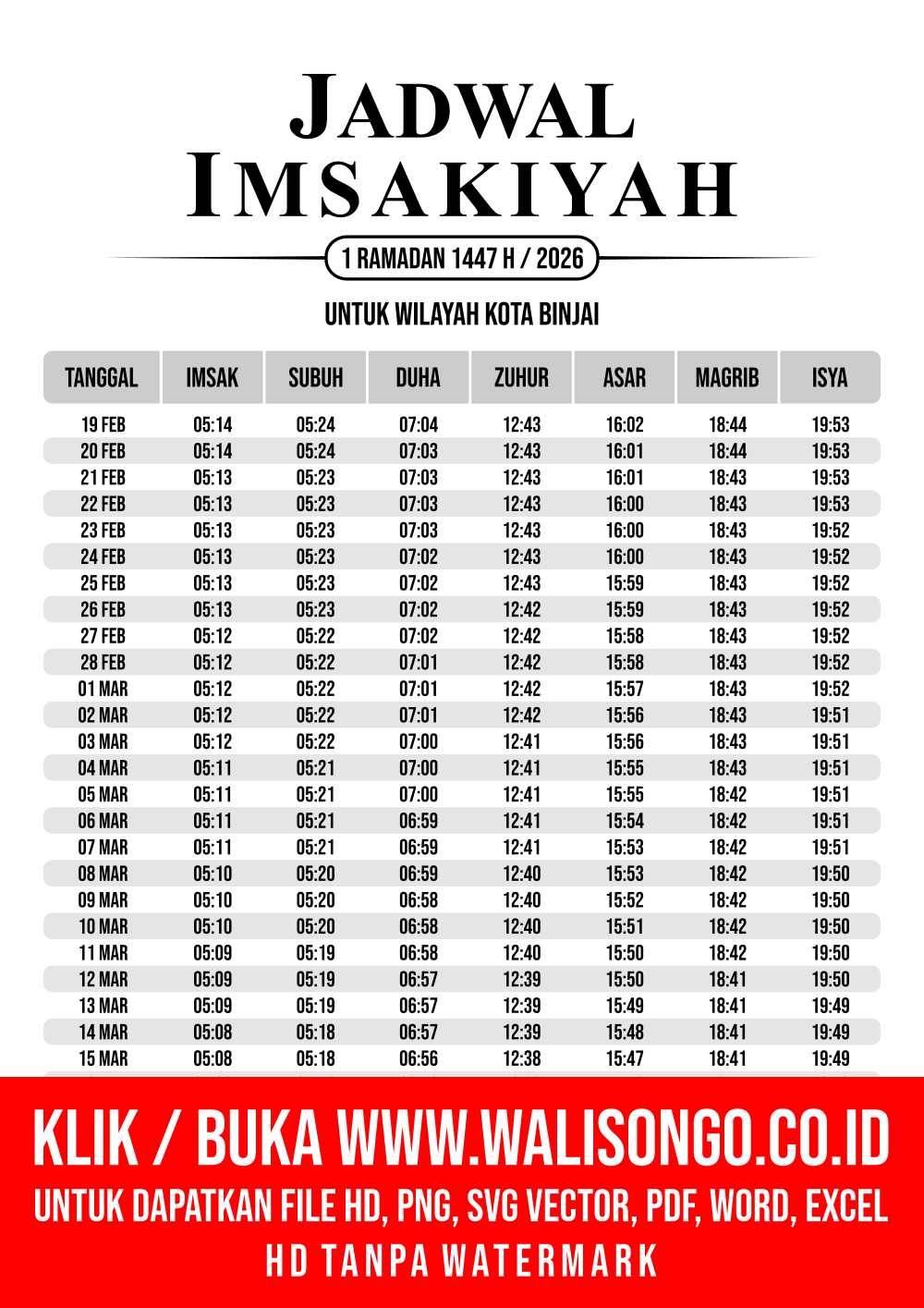 Desain Jadwal imsak Kota Binjai 2026