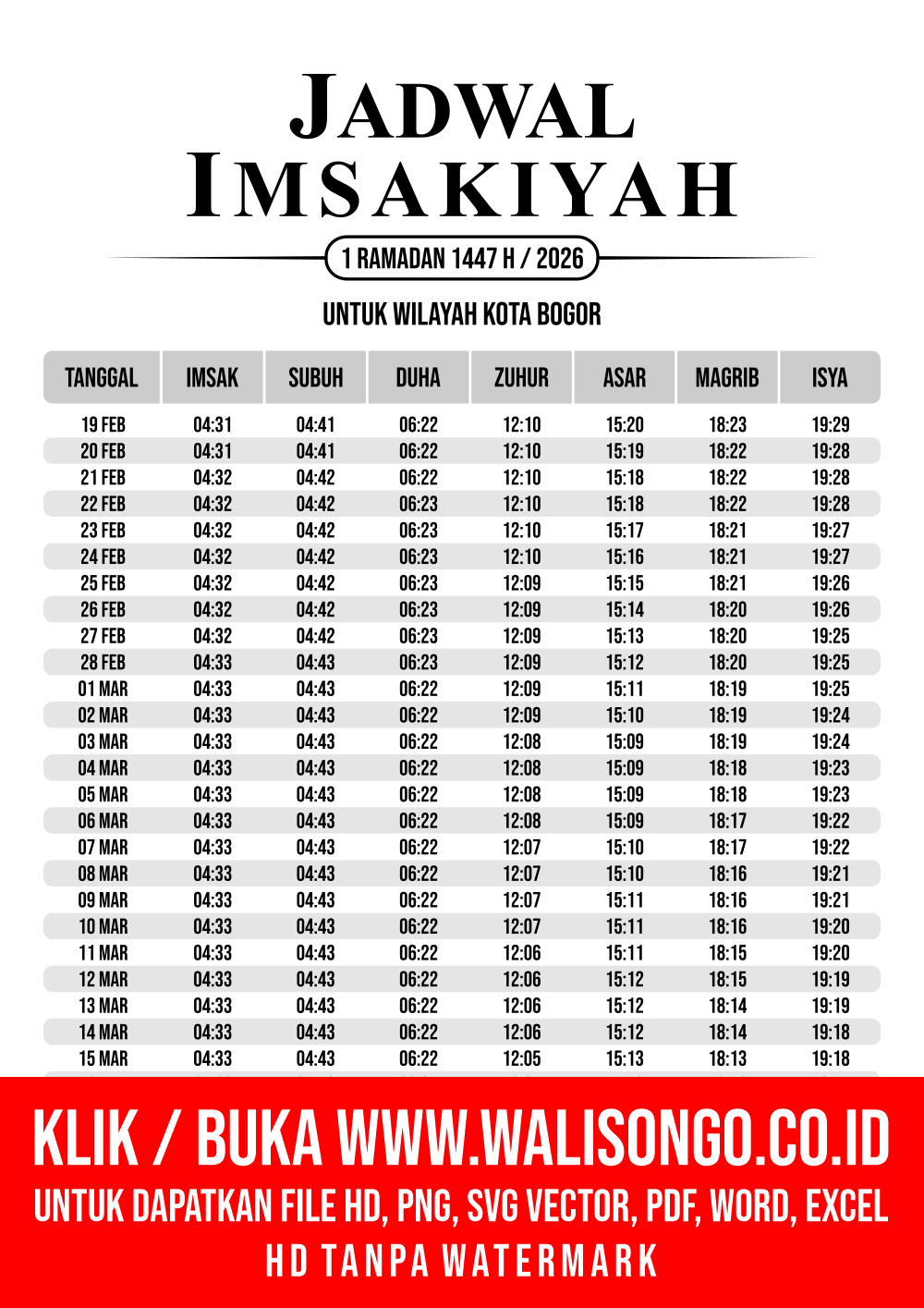 Desain Jadwal imsak Kota Bogor 2026