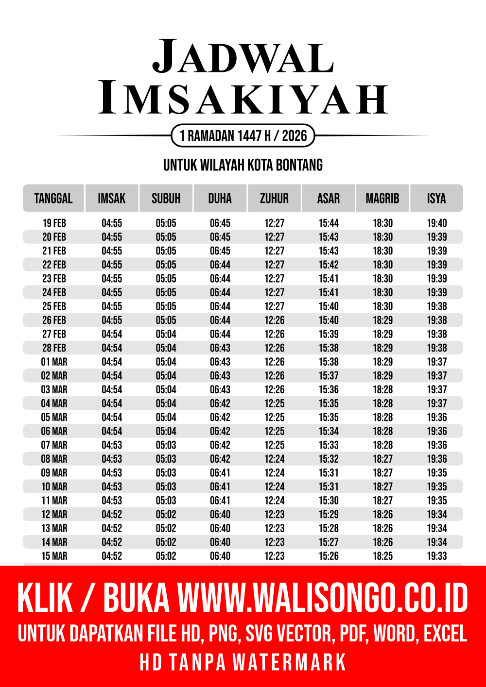 Desain Jadwal imsak Kota Bontang 2026