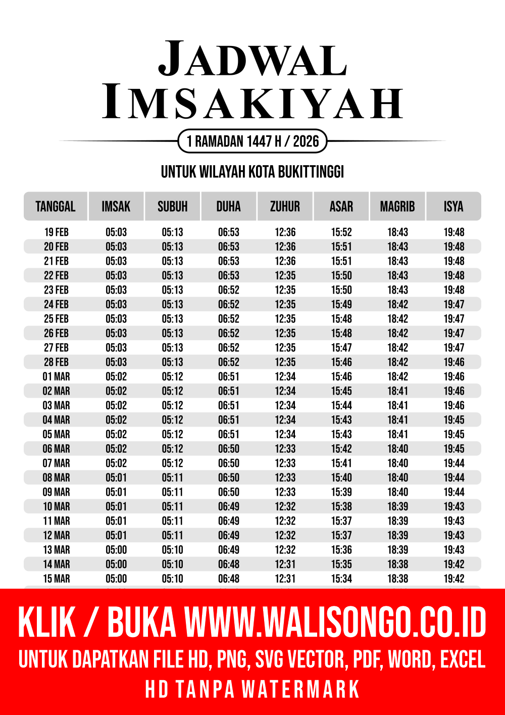 Desain Jadwal imsak Kota Bukittinggi 2026