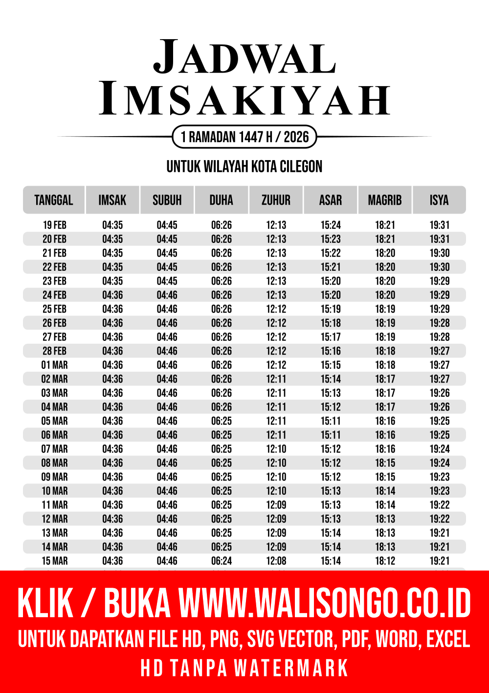 Desain Jadwal imsak Kota Cilegon 2026