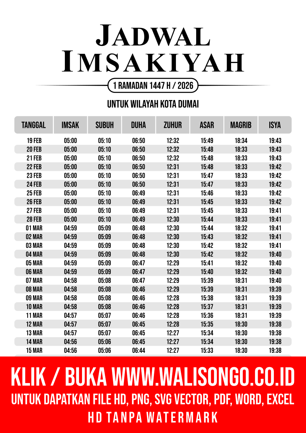 Desain Jadwal imsak Kota Dumai 2026