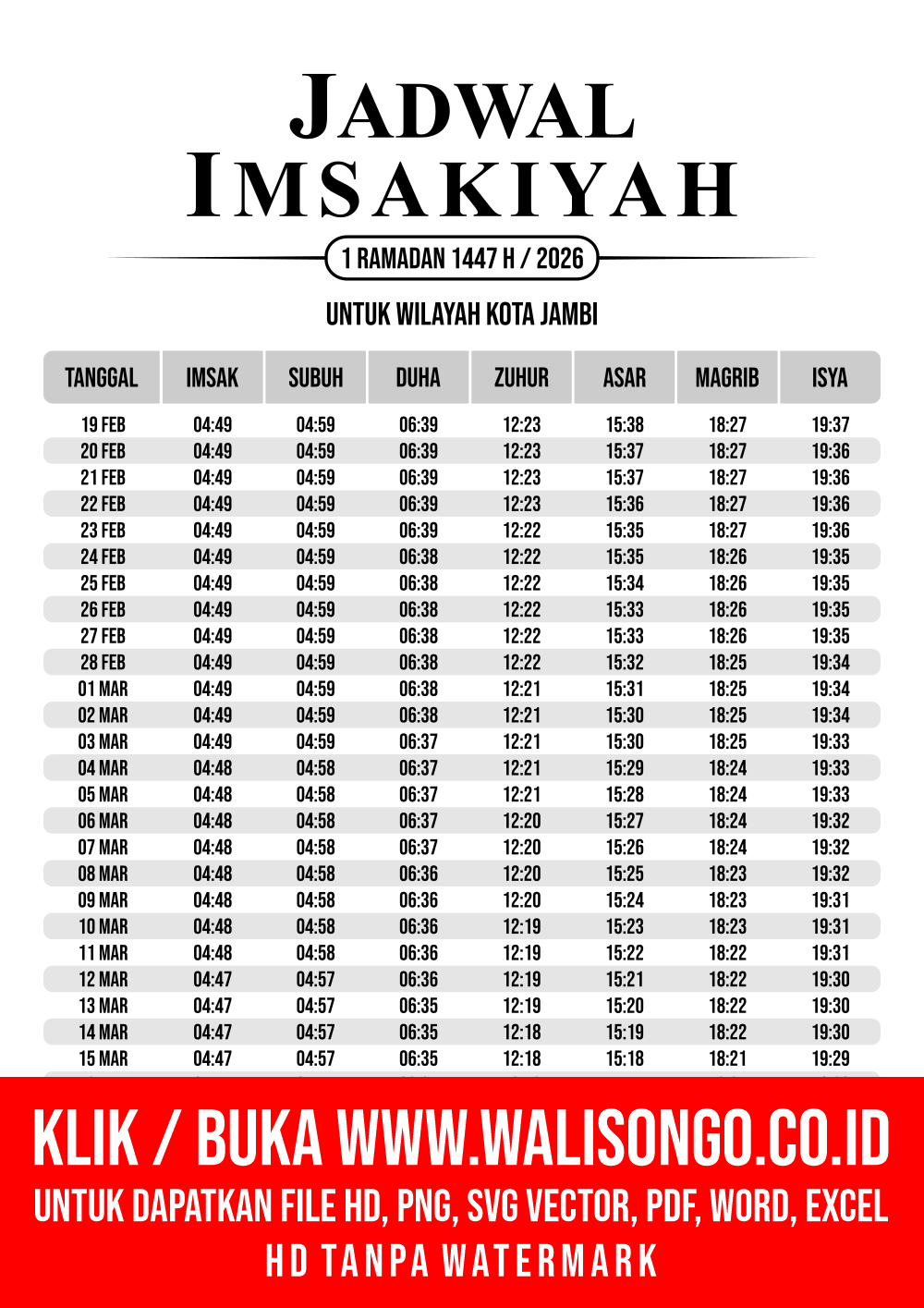 Desain Jadwal imsak Kota Jambi 2026