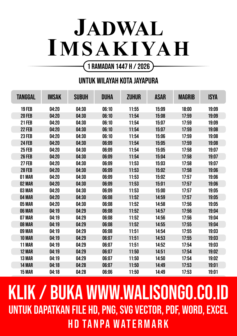Desain Jadwal imsak Kota Jayapura 2026
