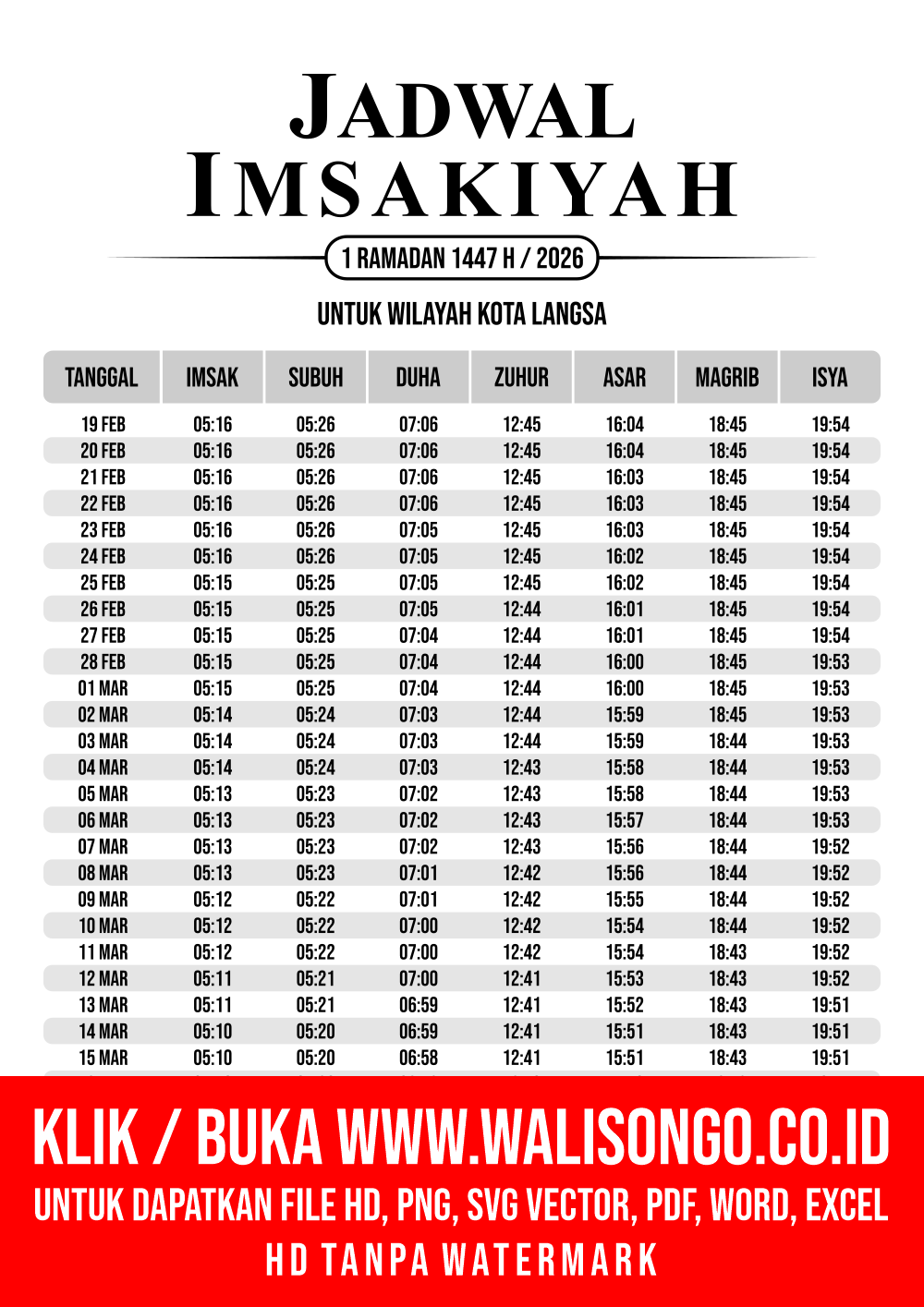 Desain Jadwal imsak Kota Langsa 2026
