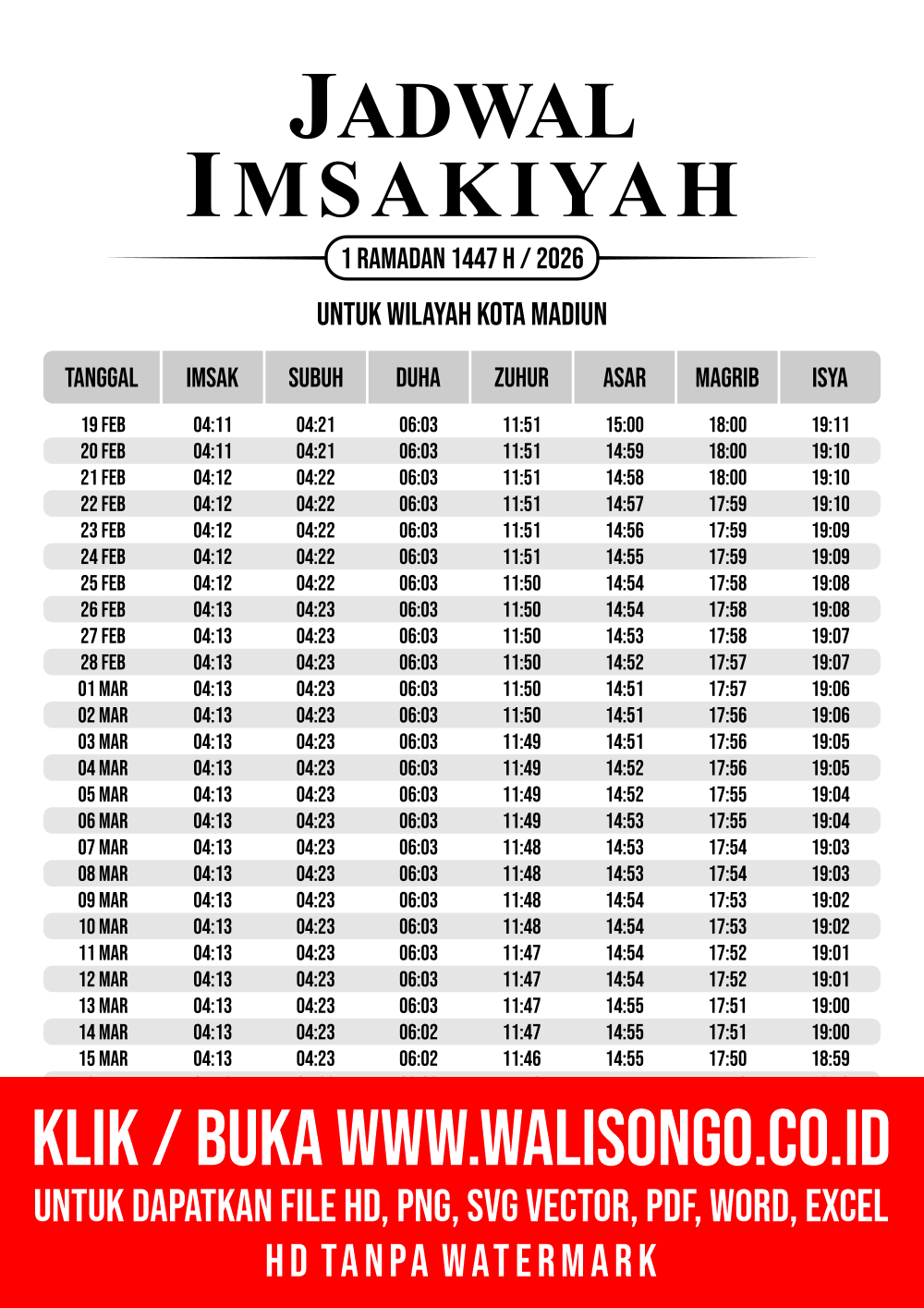 Desain Jadwal imsak Kota Madiun 2026