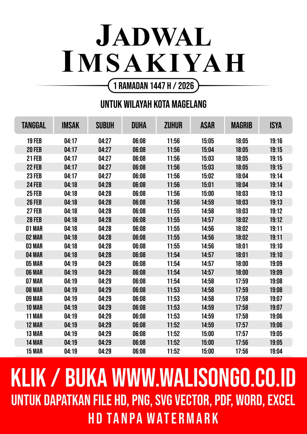 Desain Jadwal imsak Kota Magelang 2026
