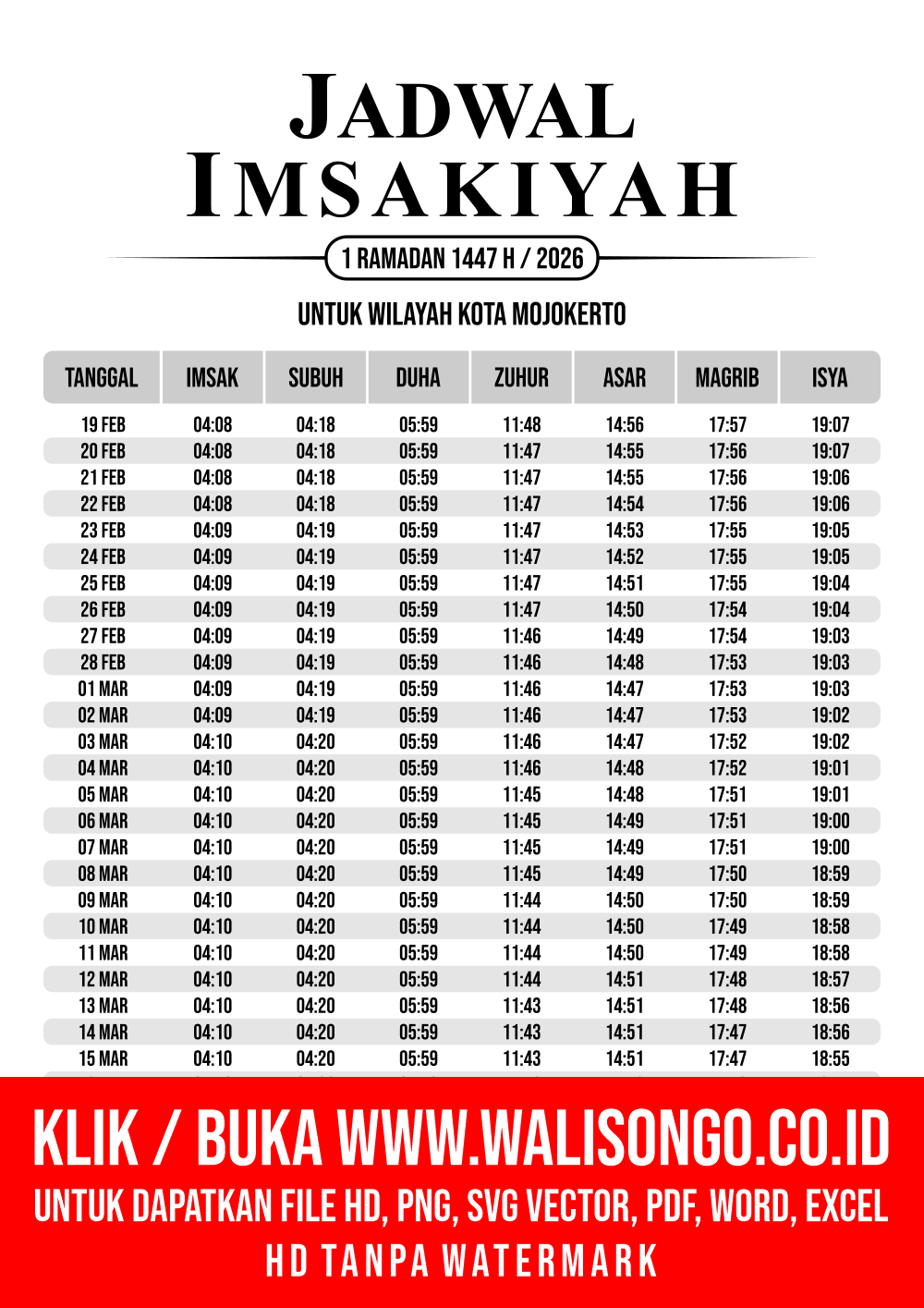 Desain Jadwal imsak Kota Mojokerto 2026