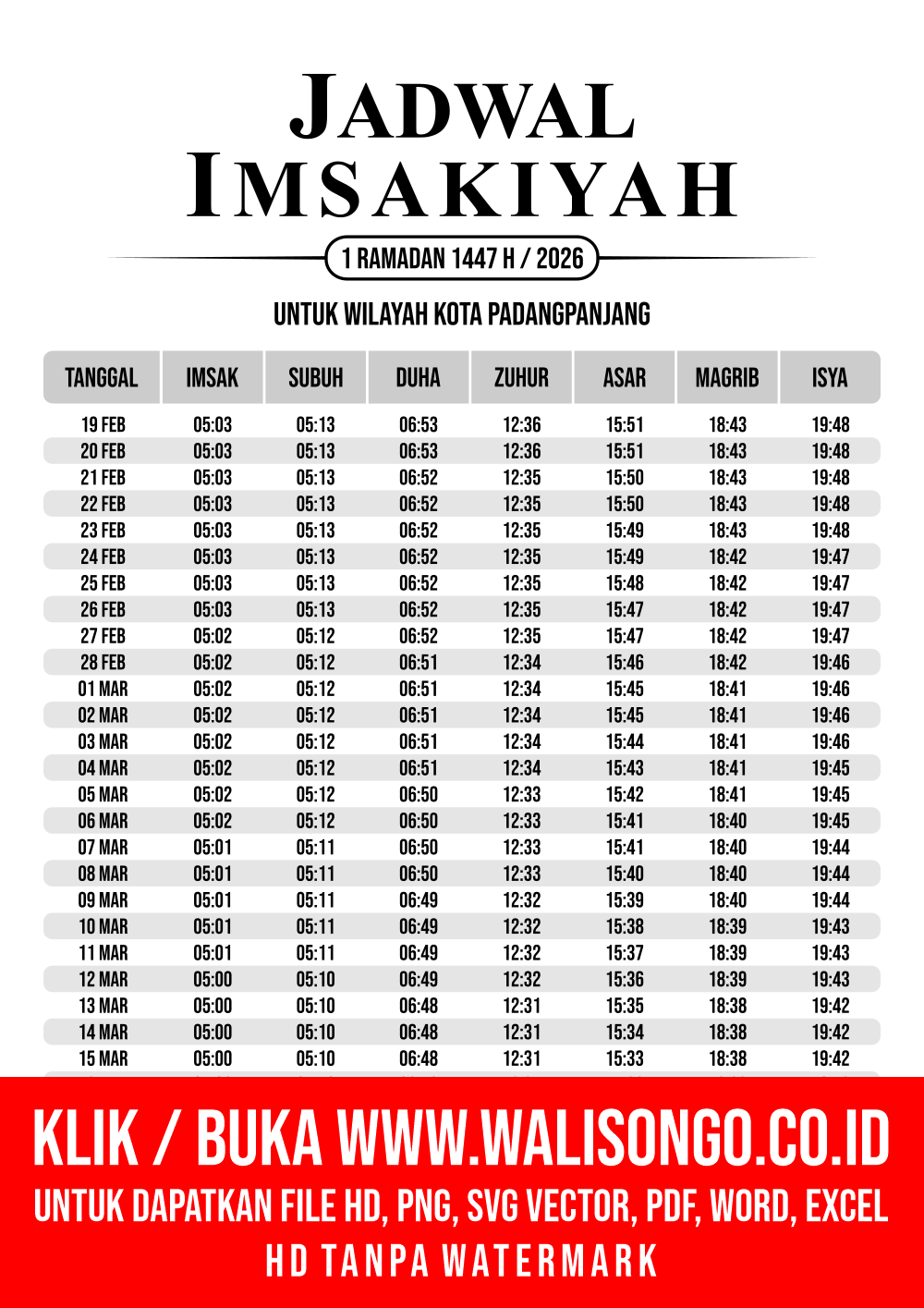Desain Jadwal imsak Kota Padangpanjang 2026