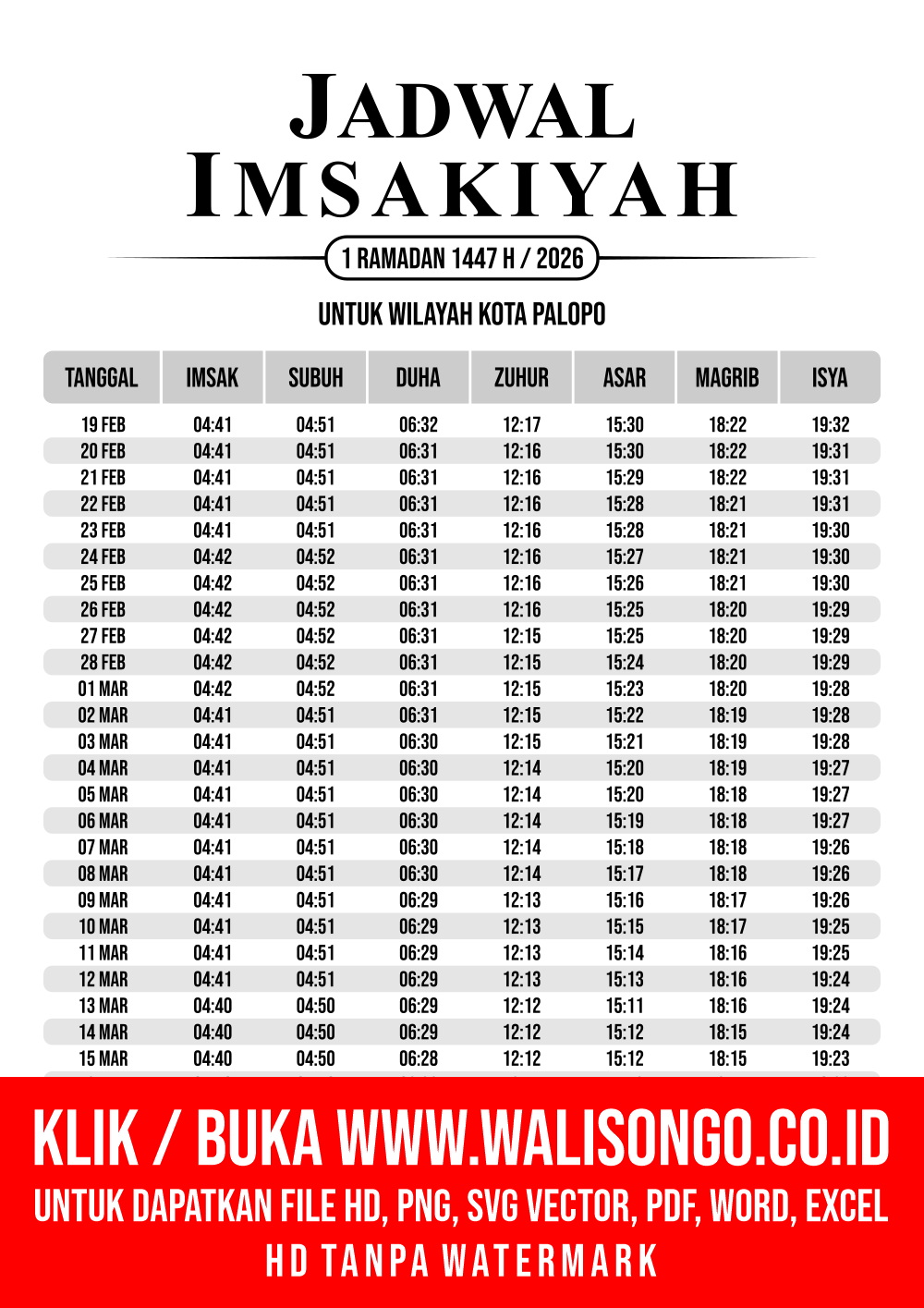 Desain Jadwal imsak Kota Palopo 2026