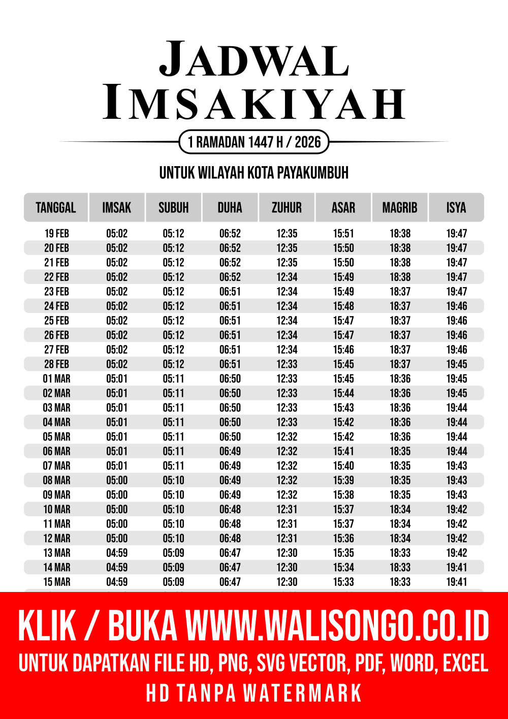 Desain Jadwal imsak Kota Payakumbuh 2026