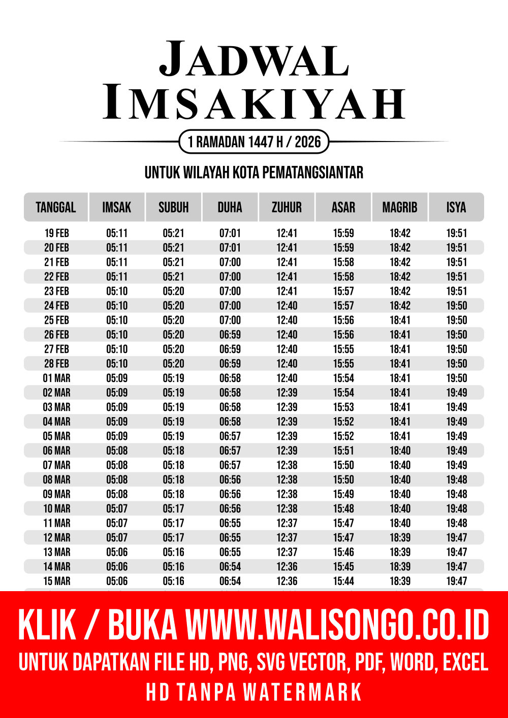 Desain Jadwal imsak Kota Pematangsiantar 2026