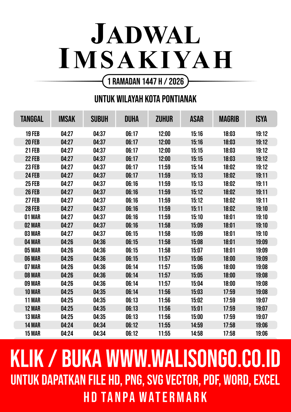 Desain Jadwal imsak Kota Pontianak 2026