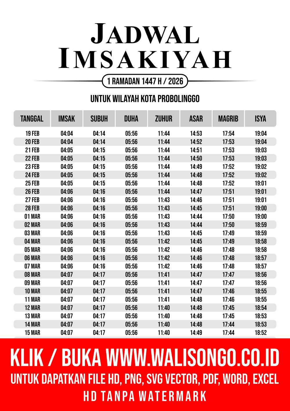 Desain Jadwal imsak Kota Probolinggo 2026
