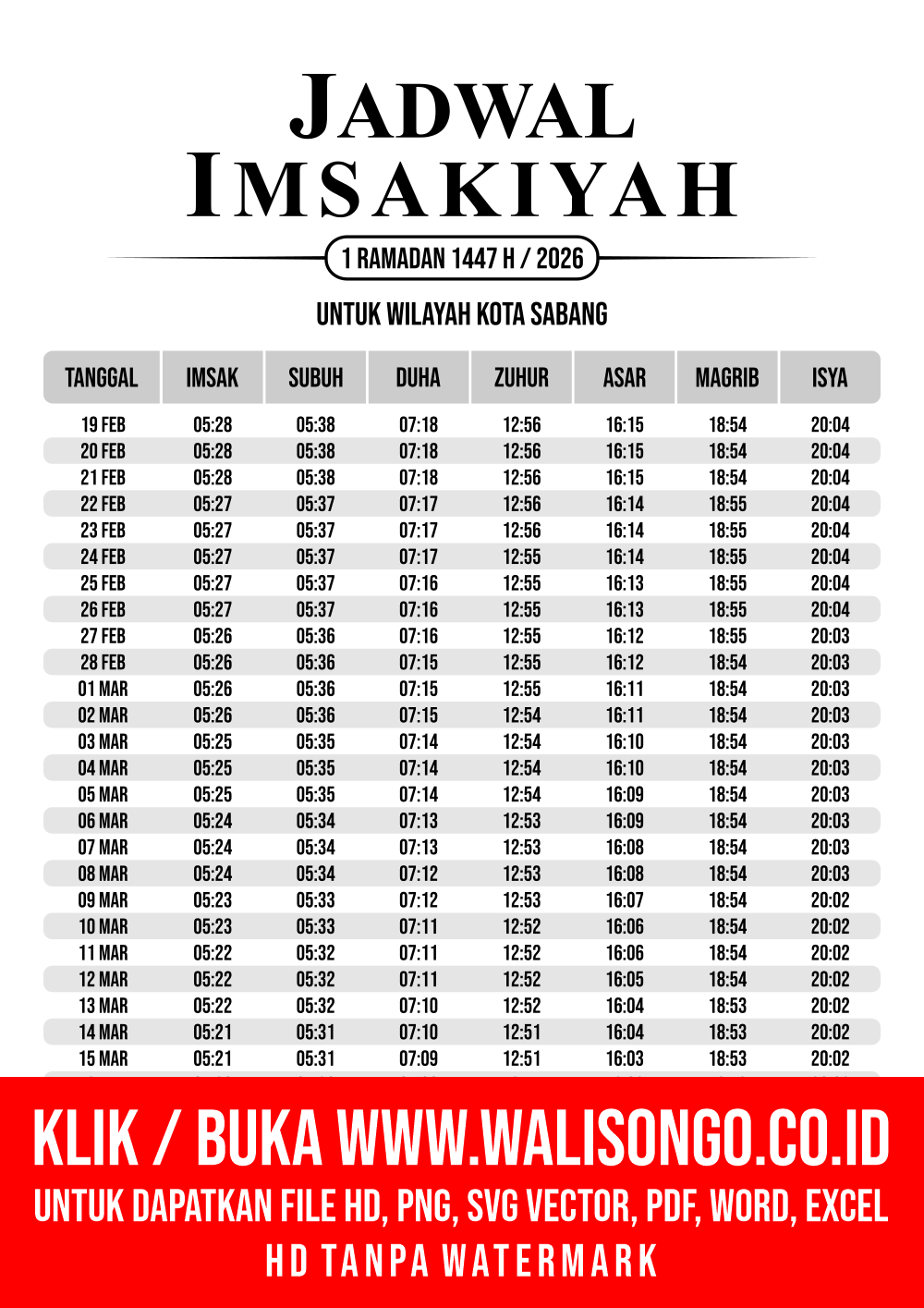 Desain Jadwal imsak Kota Sabang 2026