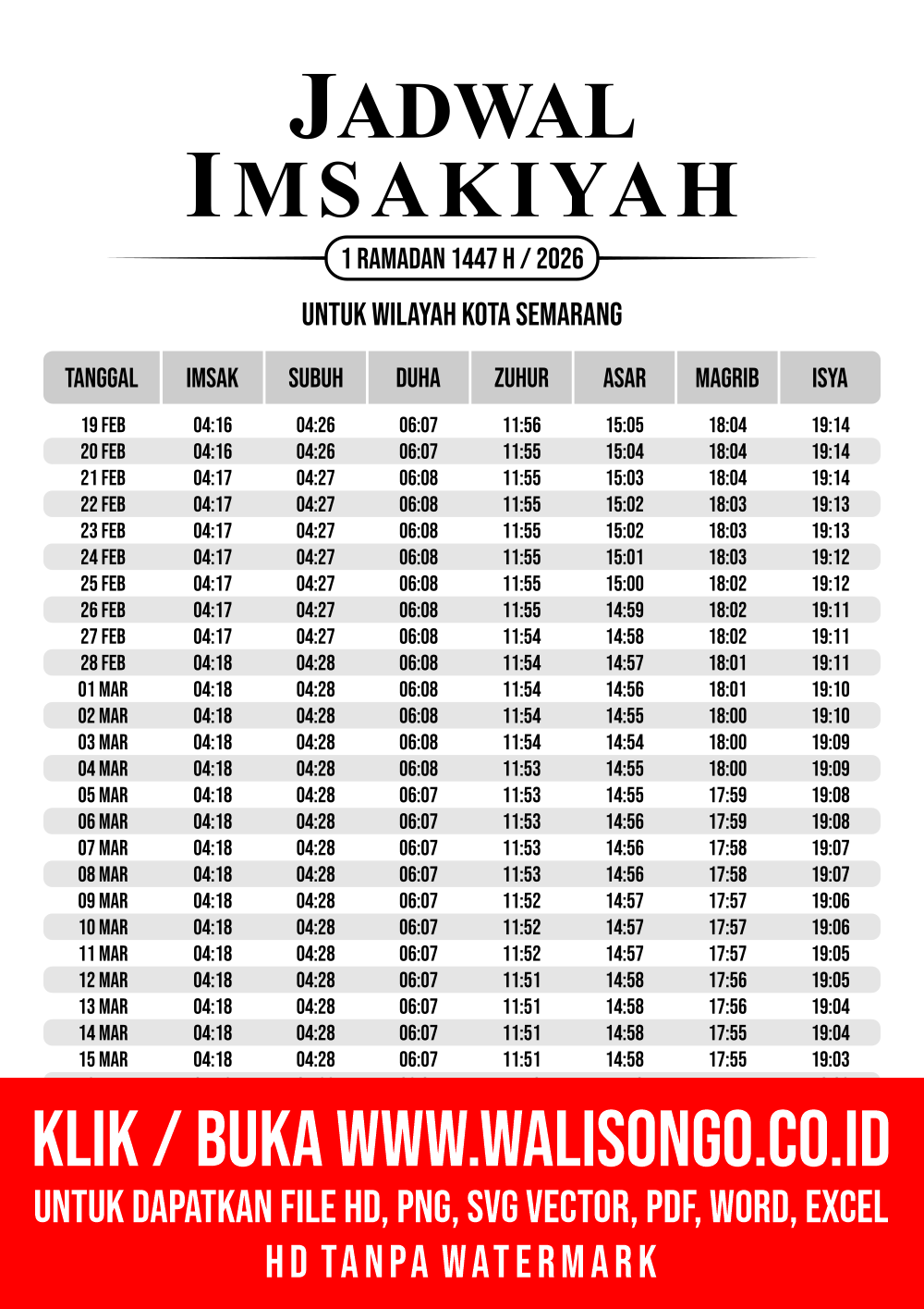 Desain Jadwal imsak Kota Semarang 2026