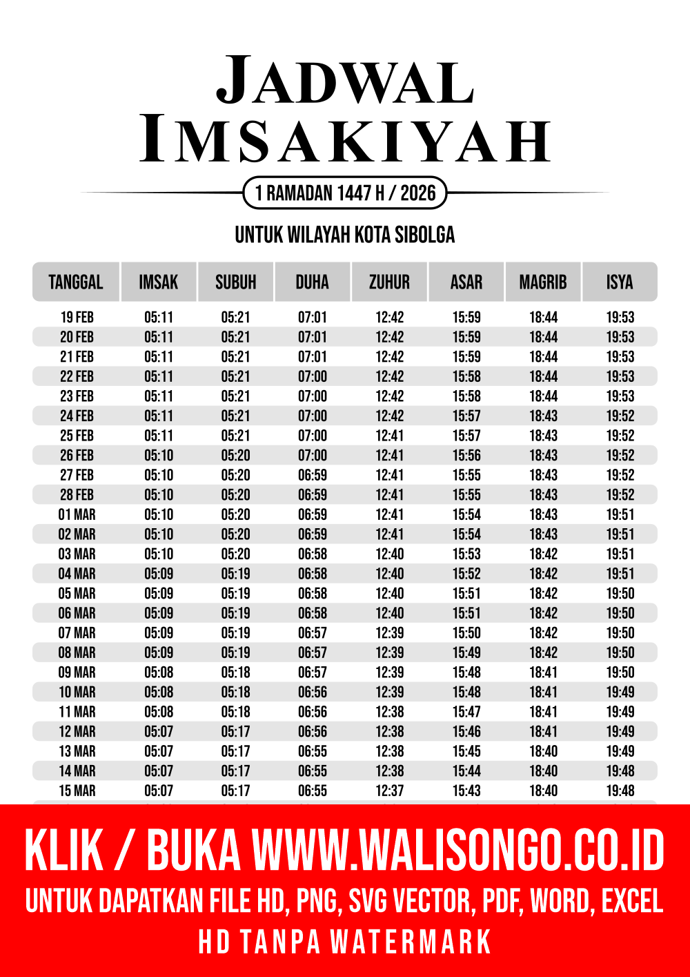 Desain Jadwal imsak Kota Sibolga 2026