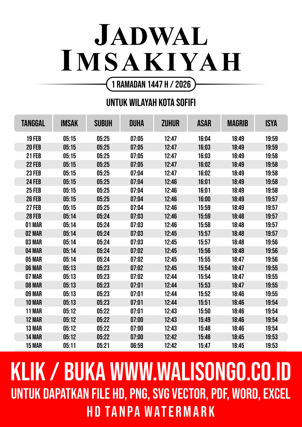 Desain Jadwal imsak Kota Sofifi 2026