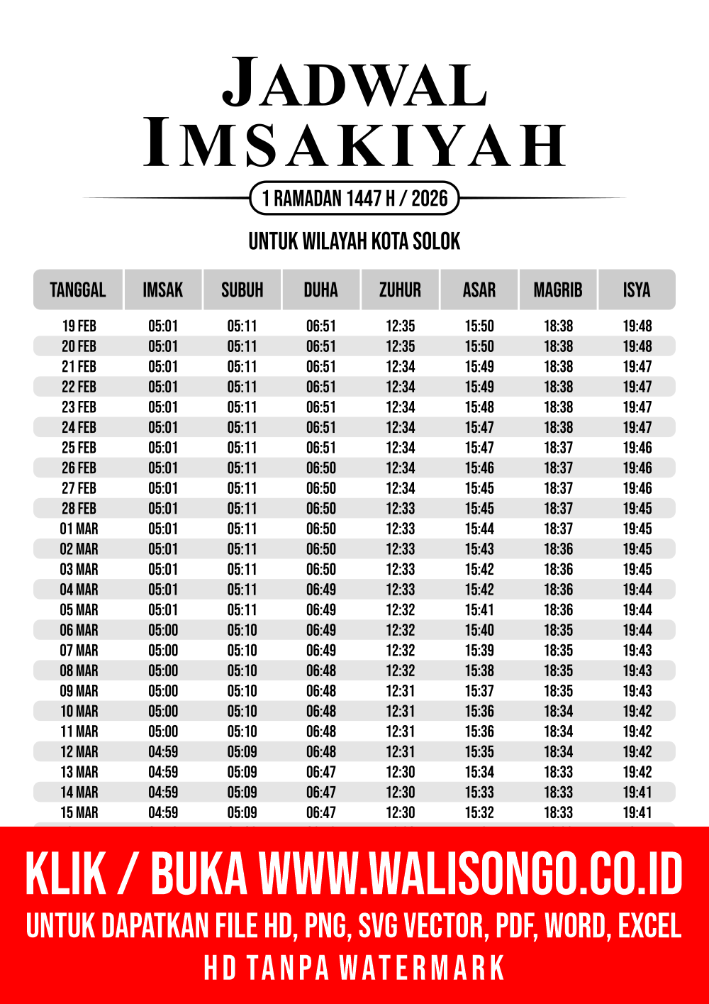 Desain Jadwal imsak Kota Solok 2026