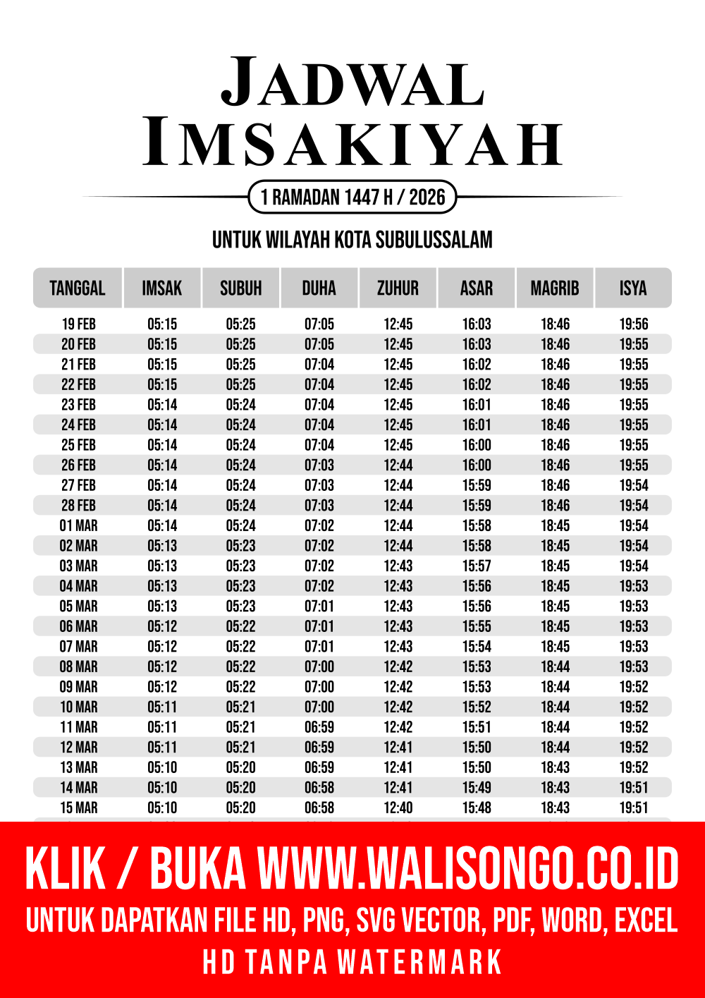 Desain Jadwal imsak Kota Subulussalam 2026